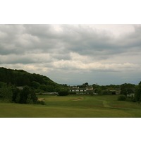 The ninth hole is a downhill par 3 at Porthmadog Golf Club