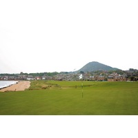 The first green at North Berwick Golf Club's West Links starts from the heart of town and plays along the sea to the right. 