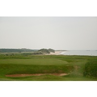 The par-3 fourth hole, "Carlekemp," defended by a large sand bunker in front at North Berwick Golf Club's West Links. 
